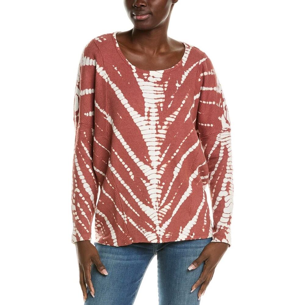 XCVI Wearables Thermal Waffle-Knit Tie-Dye Chevron Dolman Scoop Neck Top SZ XL